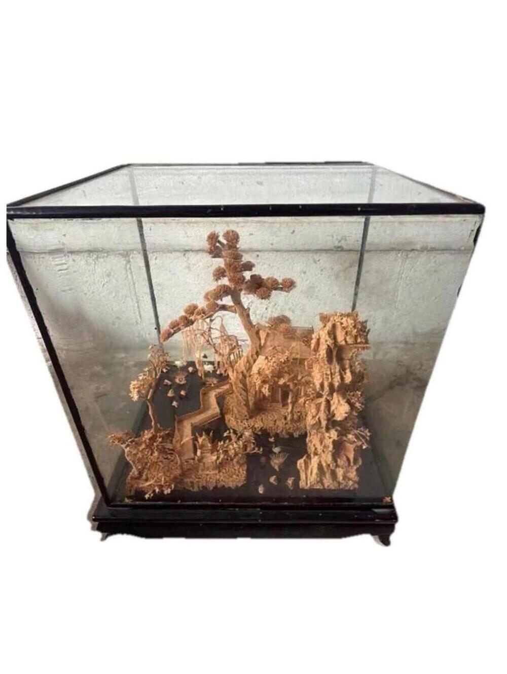 vintage Chinese cork carving diorama